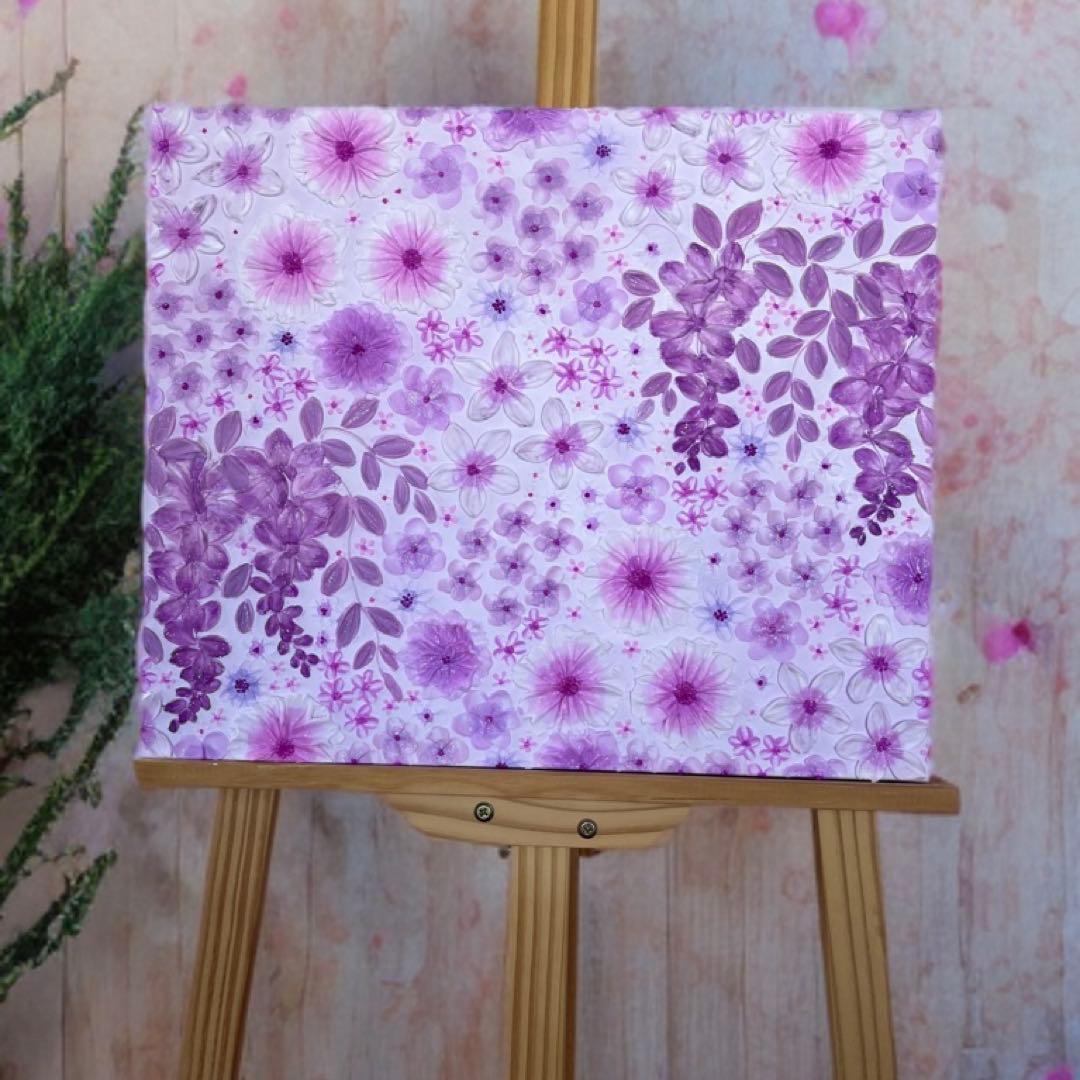 紫アート 紫フラワー 藤 テクスチャーアート フラワーアート