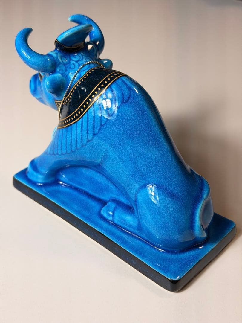 #美濃焼 幸兵衛窯 エジプト神 九栄神　アピス　雄牛 青釉金彩　S-1