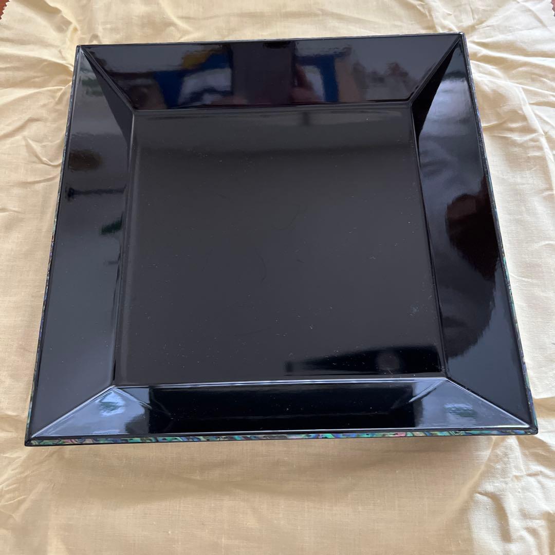 螺鈿四方盆　茶道具　木製　漆塗　菓子盆　正月盆