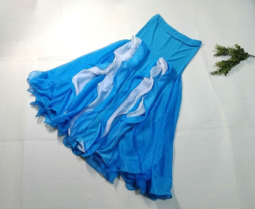 ベリーダンス衣装ブルー オリエンタル アームカバー付M-L水色マーメイドフレアー