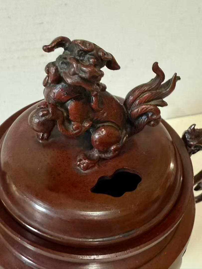 高岡銅器 獅子 三足 香炉 銅製 香道具 茶道具
