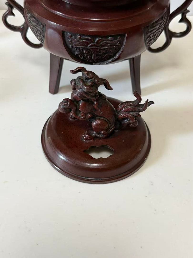 高岡銅器 獅子 三足 香炉 銅製 香道具 茶道具