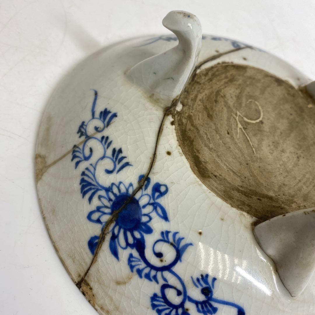 播陽東山 染付三足皿 幅約17.6cm 東R8-0209③