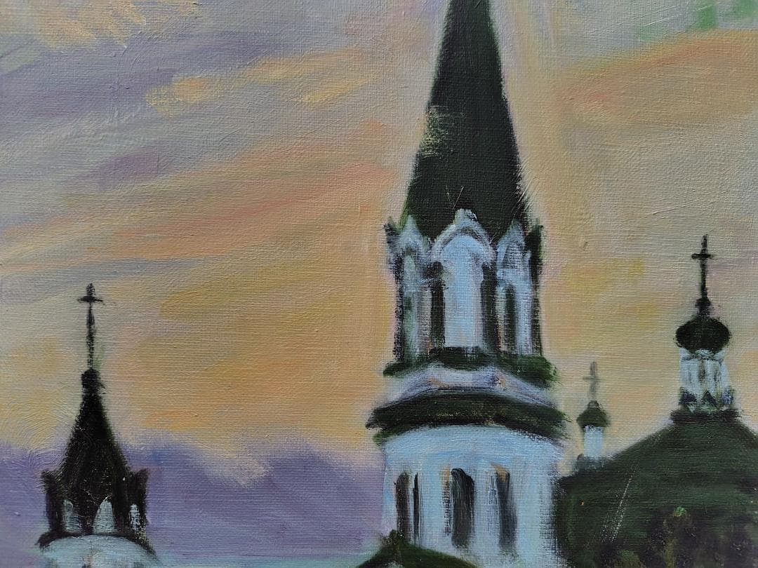 油彩画「塔 」函館 ハリストス正教会 F4 油絵 風景画 アート 絵画