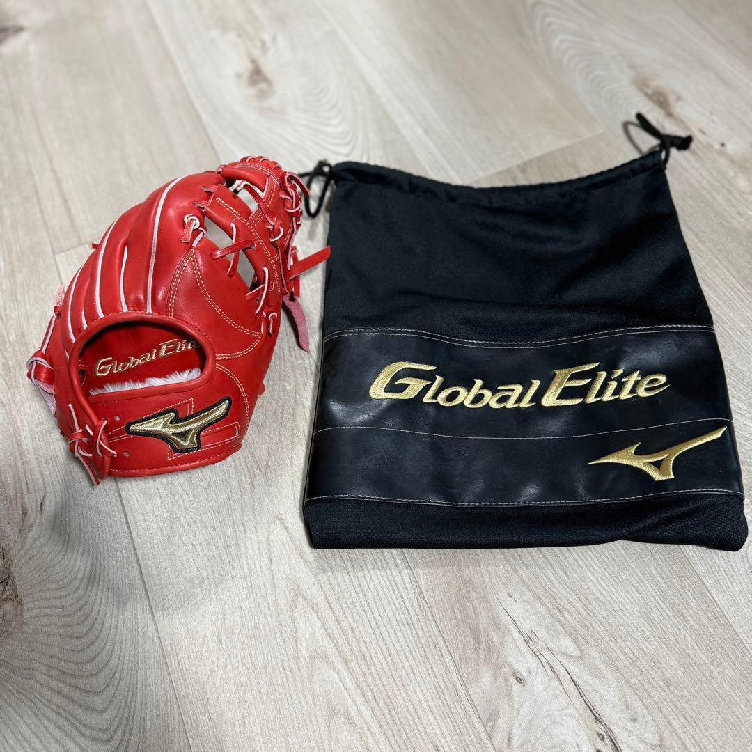 MIZUNO Global Elite レッド グローブ　内野手用 収納袋付き