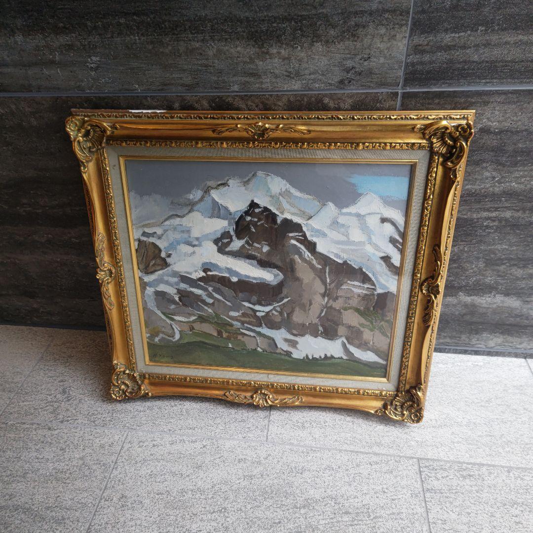 狩野寿一「ユングフラウ」１０号油彩　三越店美術部シール　1957年作