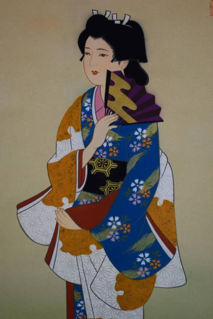 複製/森田曠平/舞妓/美人画/工芸/桐共箱付/布袋屋掛軸HD-679