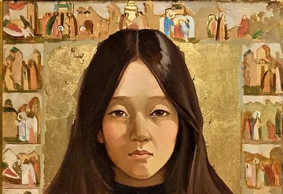 伊牟田経正　光風会常務理事　タイトル「少女像」　F５号　真作保証