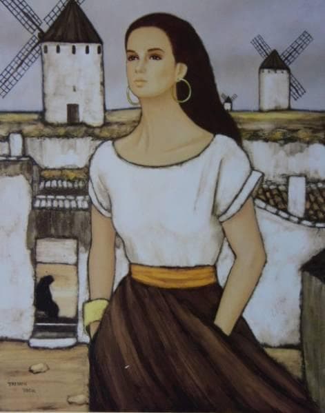 東郷たまみ、【風の行方】、希少な額装用画集より、新品額装付