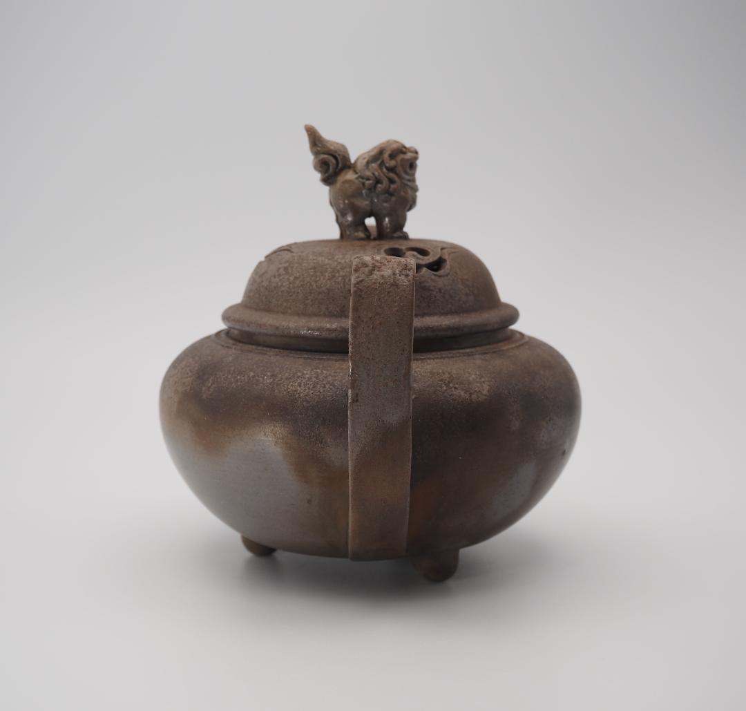 備前焼 古備前 初代小西陶古作 獅子摘蓋 双耳三足香炉