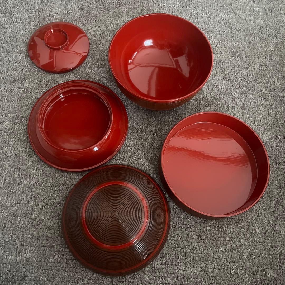 新品 漆器のアソベ懐石道具 極上千筋内朱3客揃 美しい信玄弁当 三段弁当箱 朱輪