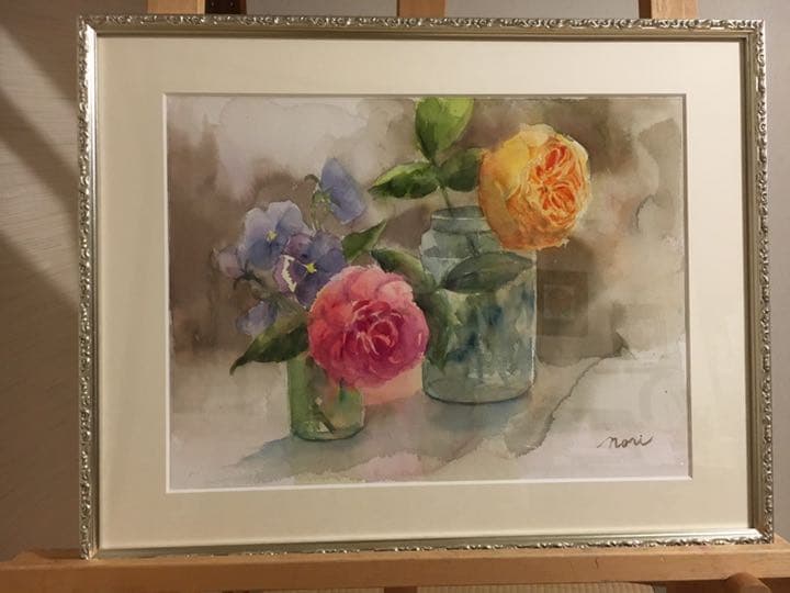 水彩画原画薔薇美しいイングリッシュローズ光と影⑧