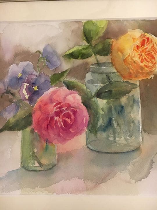 水彩画原画薔薇美しいイングリッシュローズ光と影⑧