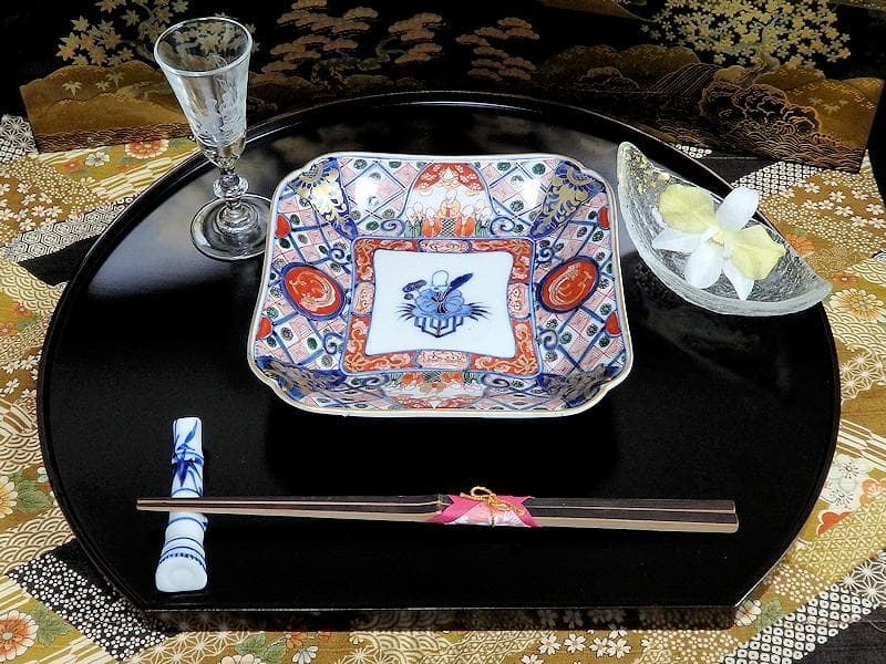 大聖寺伊万里　金襴手　団龍紋に仙人の図　四方皿　５枚　E076AS-BSx