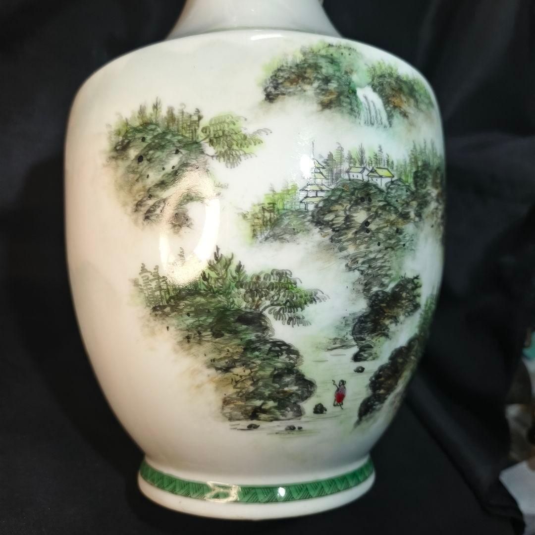 中国花瓶 手描き山水風景図 建窯 作家物 古美術 時代物 蒐集家放出美品 骨董