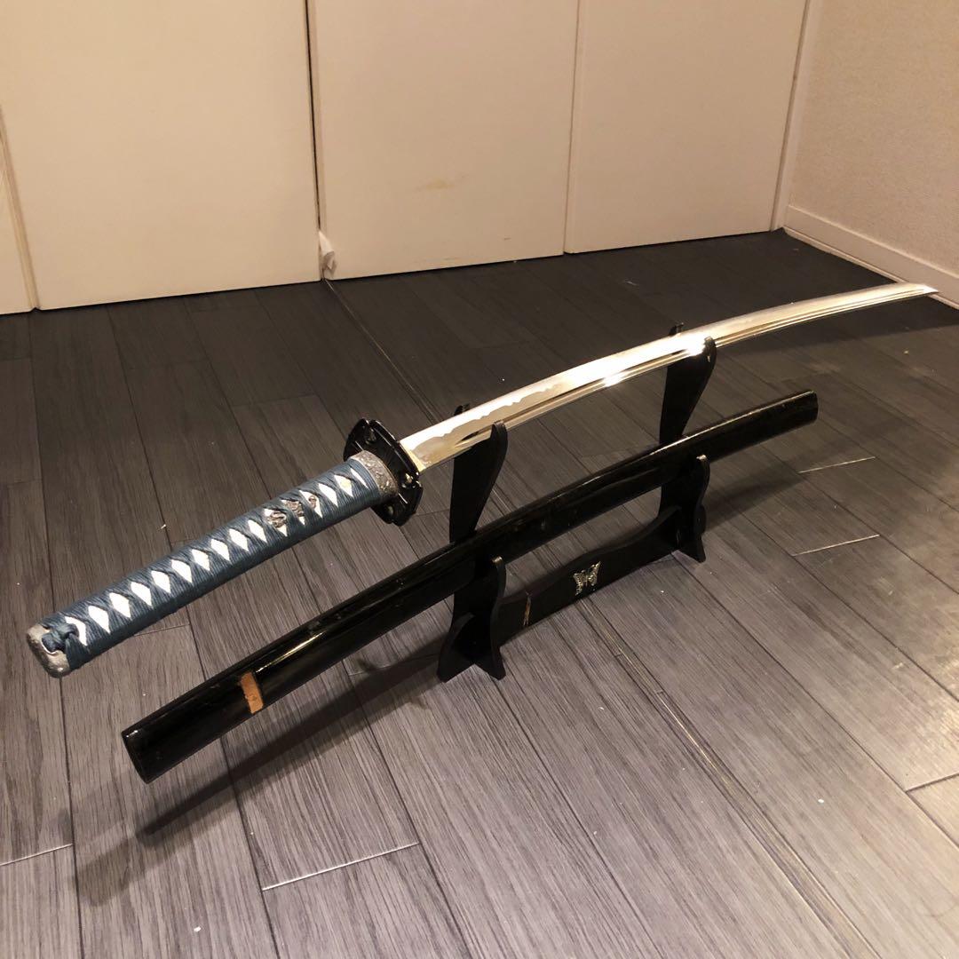 最高級模造刀　高級居合刀　樋入り刀身　青緑拵え　亜合金刀身　名刀