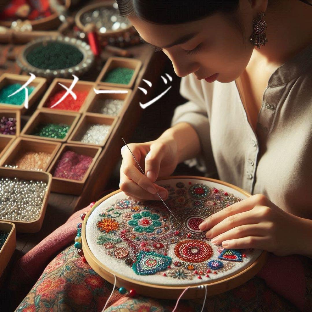 Morning in the garden ビーズ刺繍の絵です