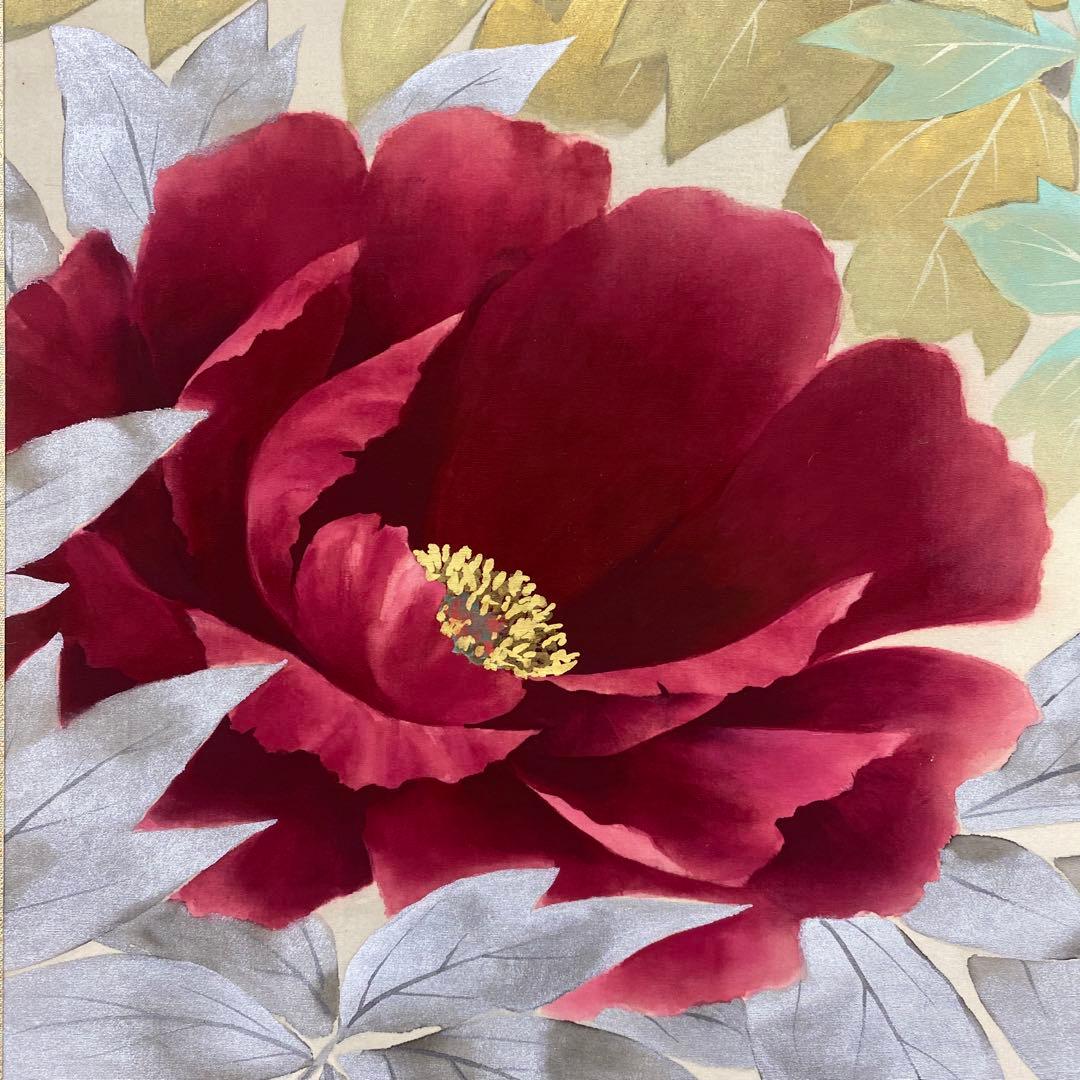 美品 掛け軸 日本画家 百々茂貫作 富貴図 共箱 太巻き付 二重箱