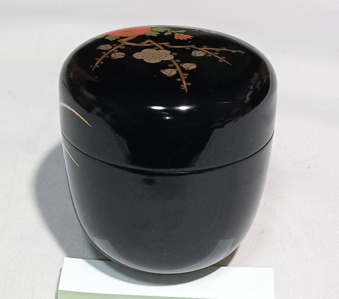 茶道具　黒漆塗大棗　蒔絵師　雅象作　黒漆塗四君子蒔絵大棗　美品！！