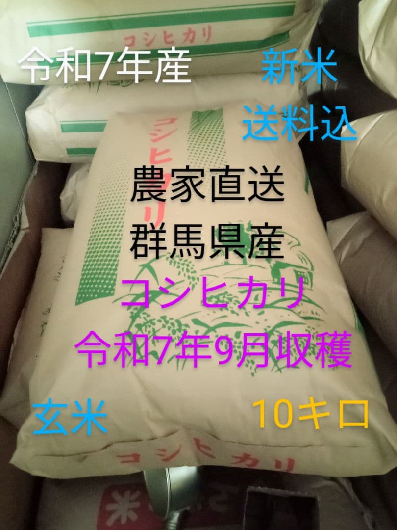 R7年産 新米 群馬県産 コシヒカリ 10キロ 玄米 送料込 10kg ①