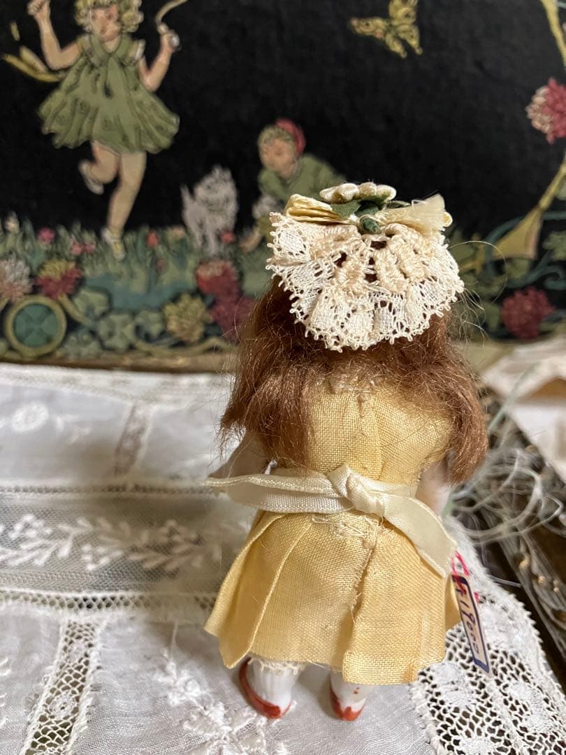 激安　アンティーク黄色ドレスのミニョネット　ドイツビスク　オールオリジナル
