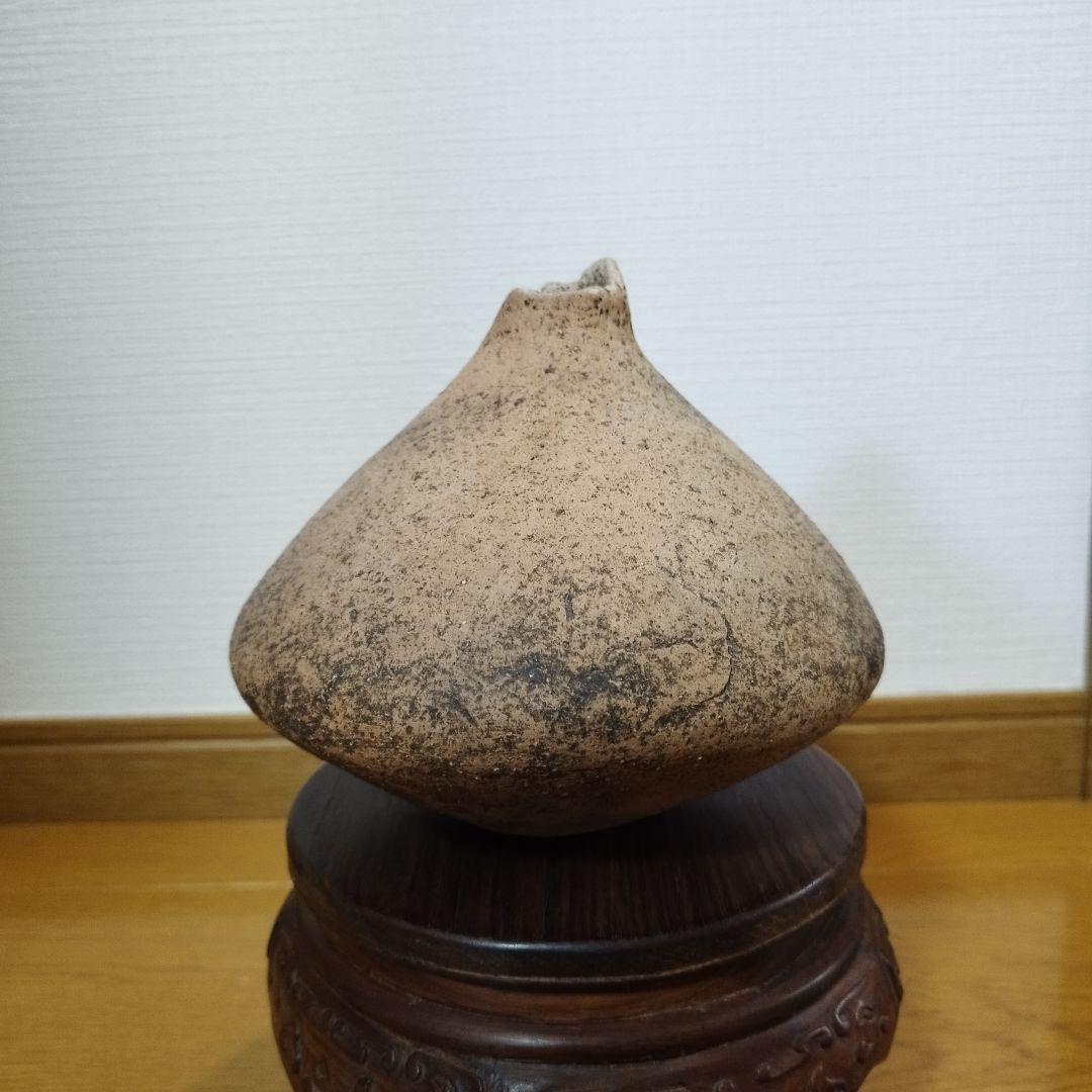発掘品　弥生土器　そろばん型の小壷　波状紋様　　矢作川流域出土