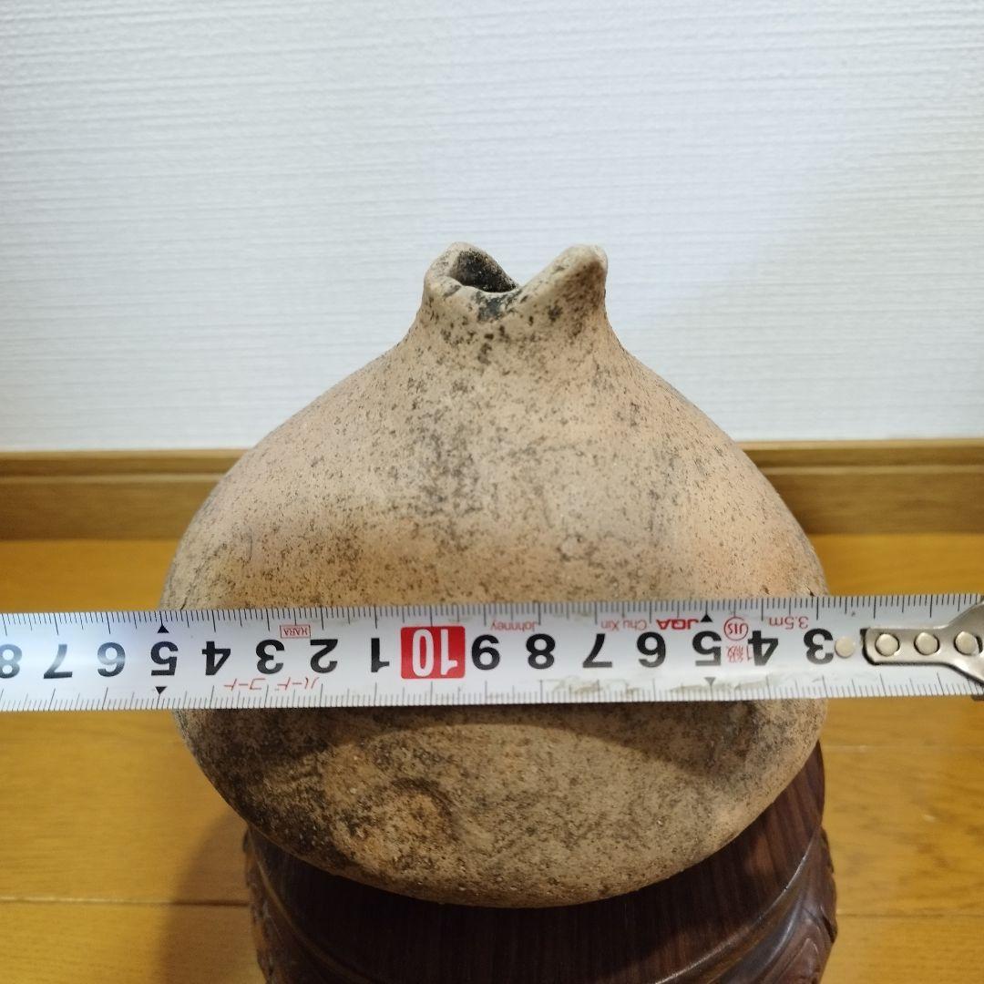 発掘品　弥生土器　そろばん型の小壷　波状紋様　　矢作川流域出土