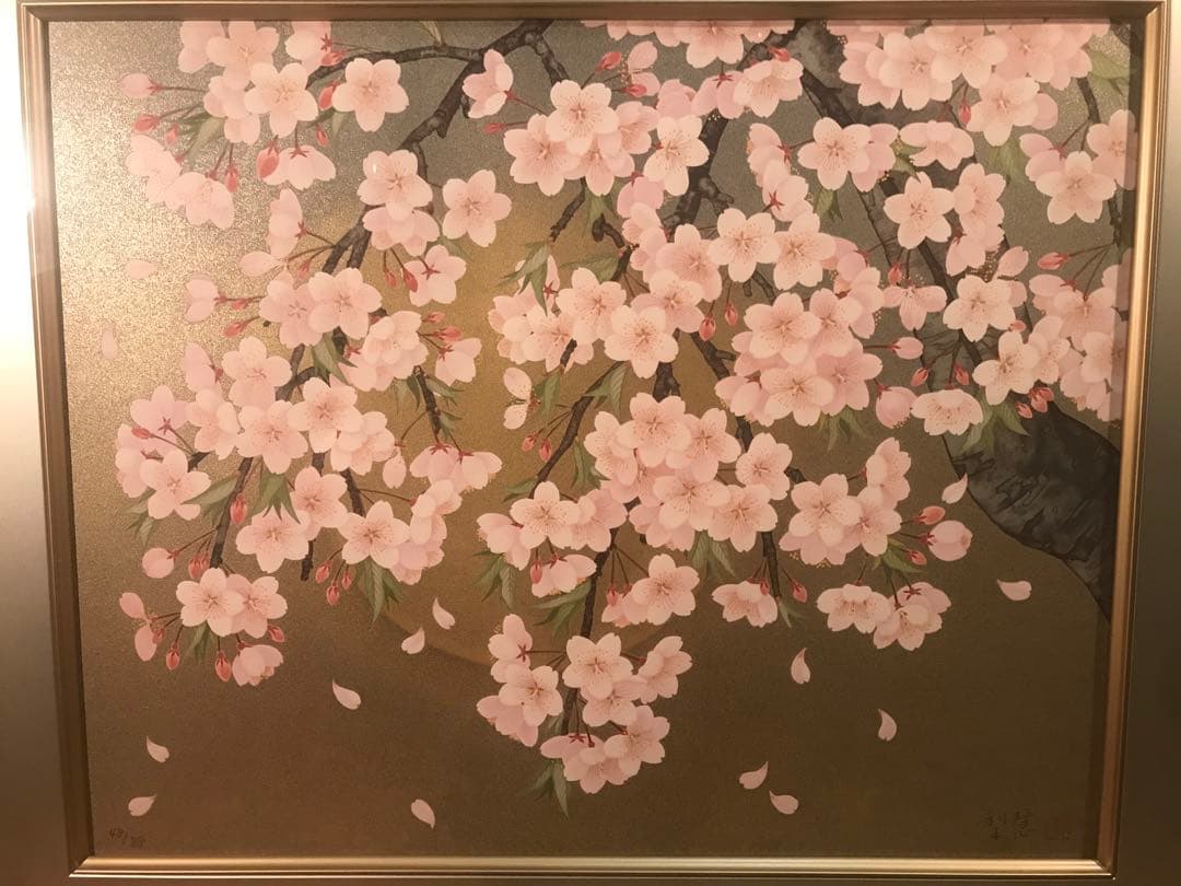 森田りえ子　「枝垂れ桜」　リトグラフ　直筆サイン・落款・作品証明シール有り