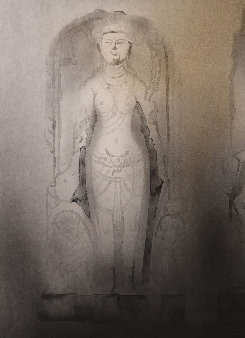 【真作】佐藤隆良 紙本肉筆 金彩墨彩 仏画 日本画 額装 アクリル板 CK43