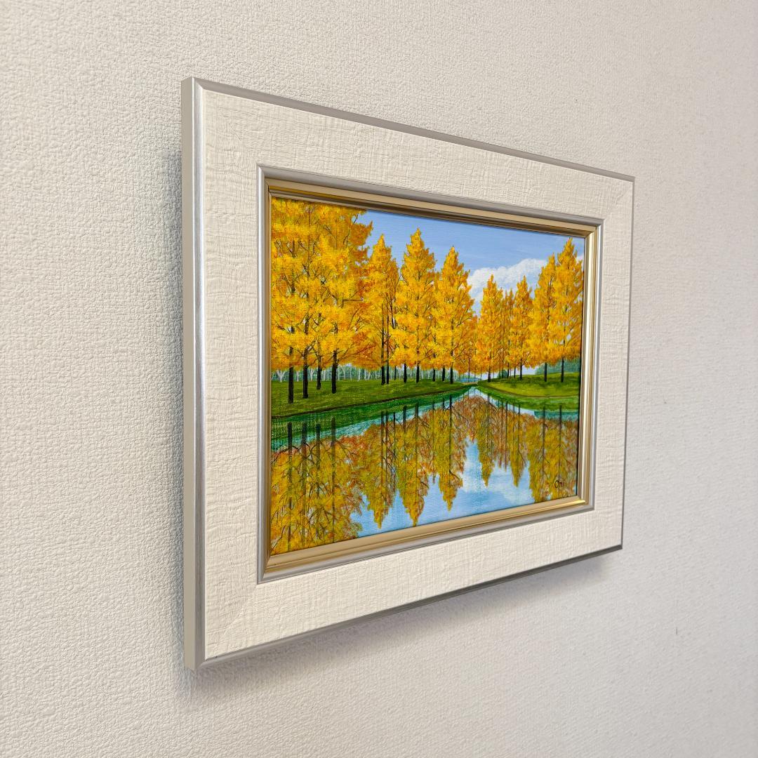 アクリル画　原画　「オータムパーク02」額縁付き　F4サイズ　風景画