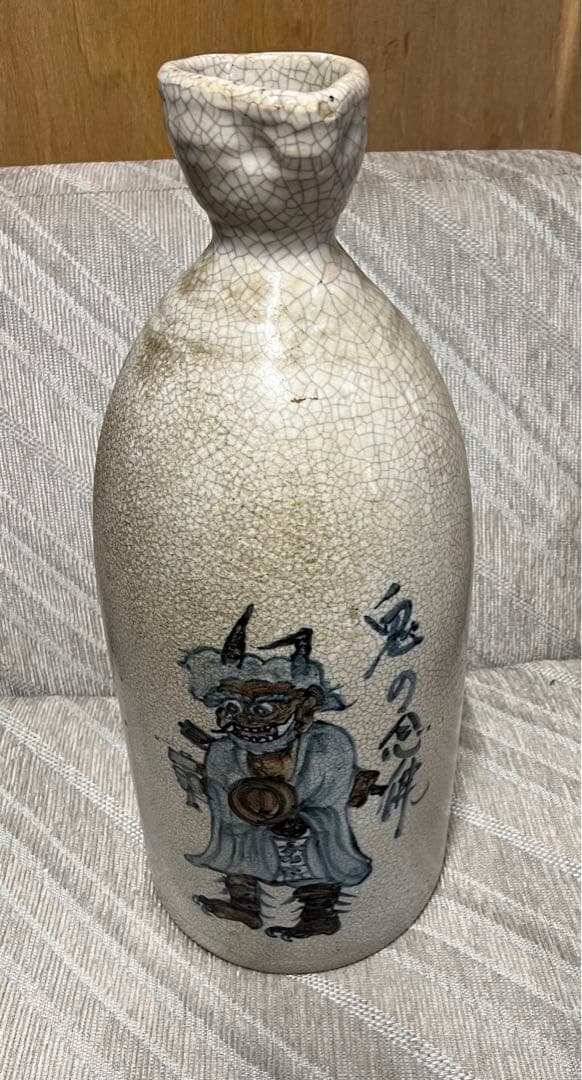 大津絵 鬼の寒念佛 絵付 大徳利 陶器 骨董品 花瓶 インテリア アンティーク