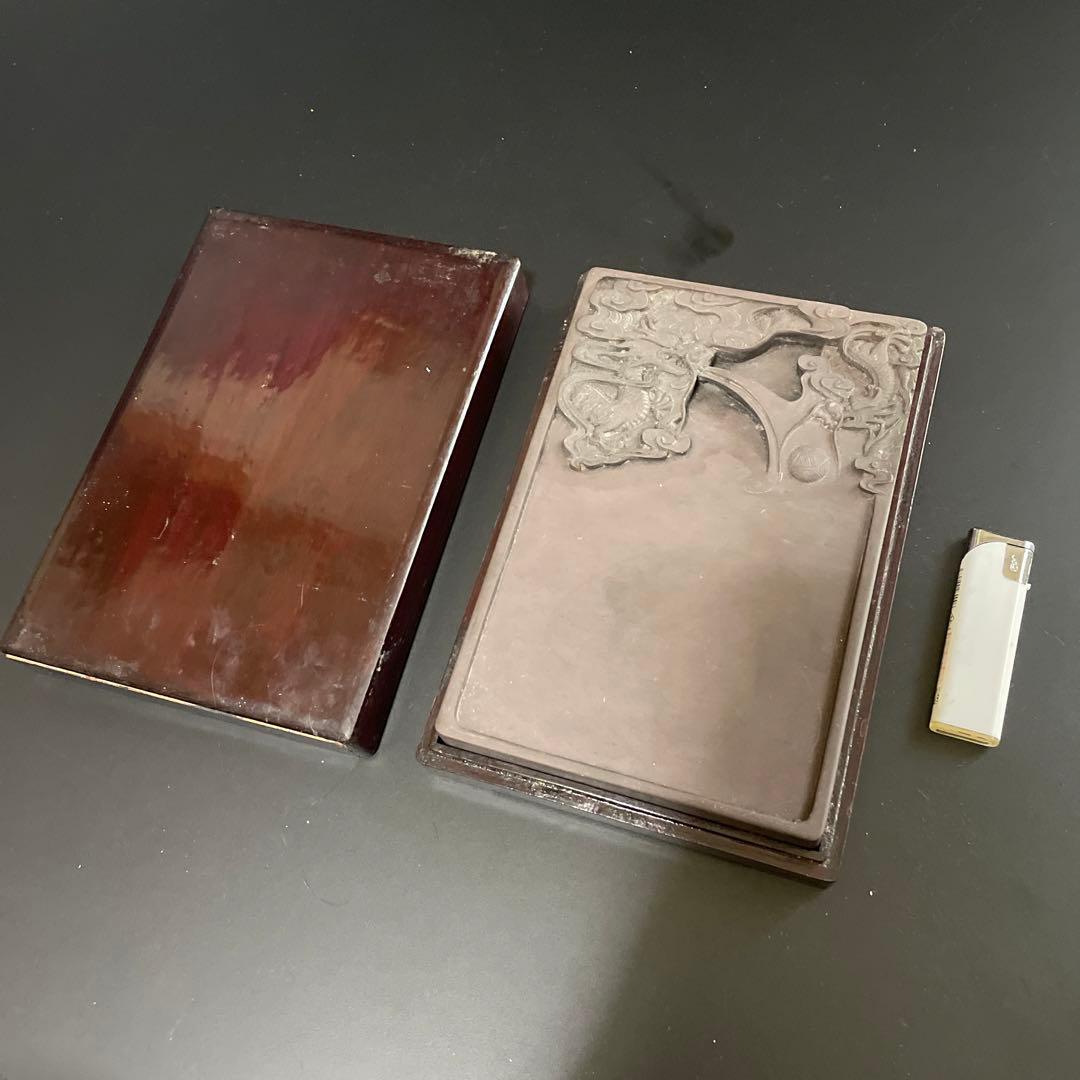 特大　硯　端渓　龍　書道　箱付9