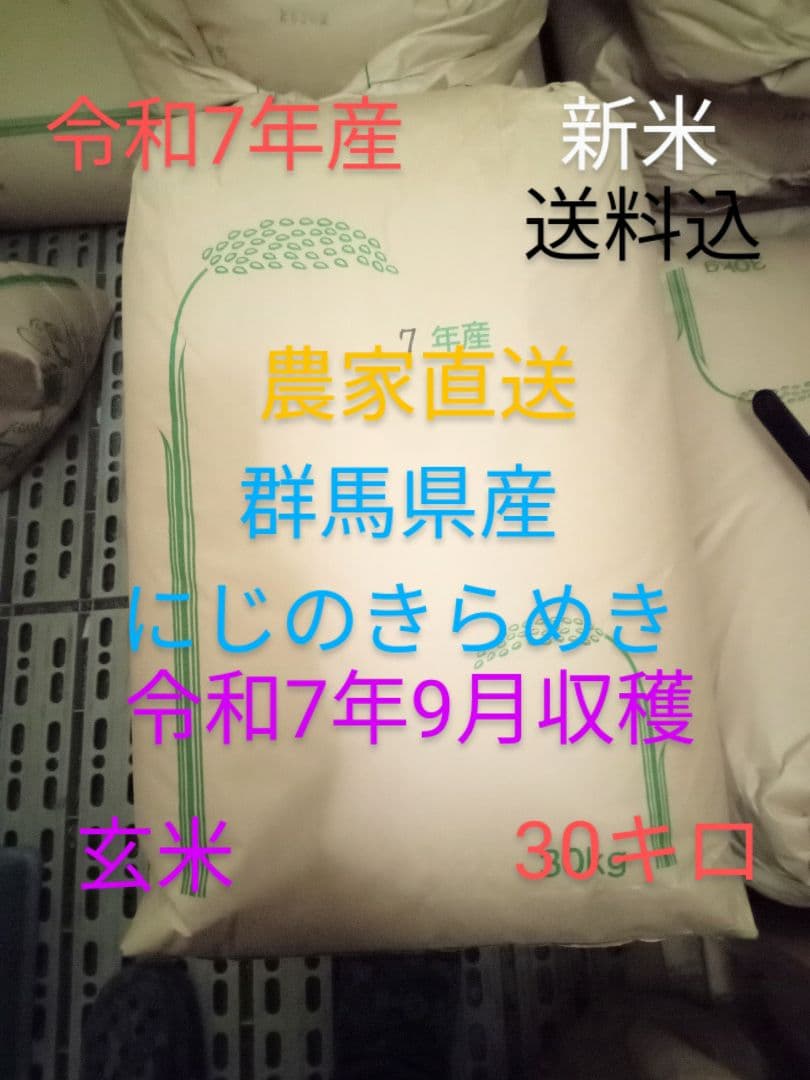 R7年産 新米 群馬県産 にじのきらめき 30キロ 玄米 送料込 ①