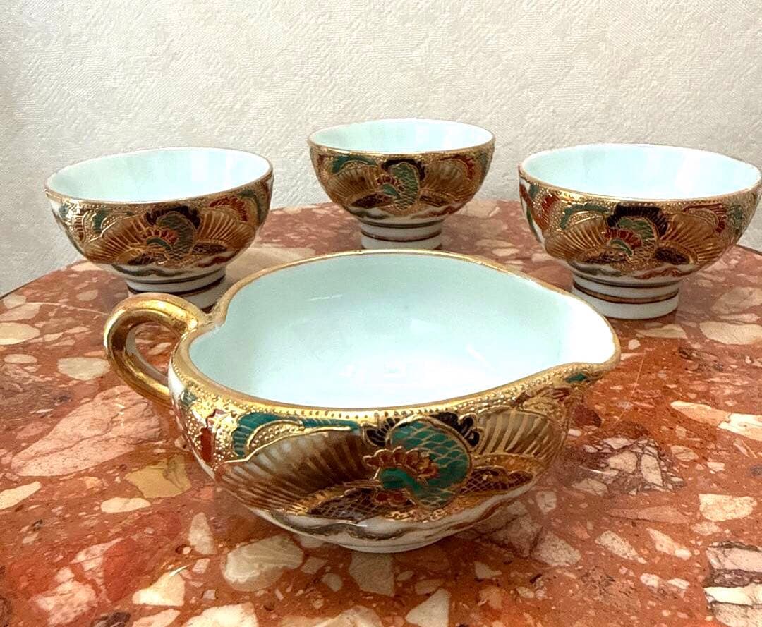☆美品高級アンティーク 骨董 茶器セット ぐい呑み 希少 金彩 京焼、清水焼⁉️