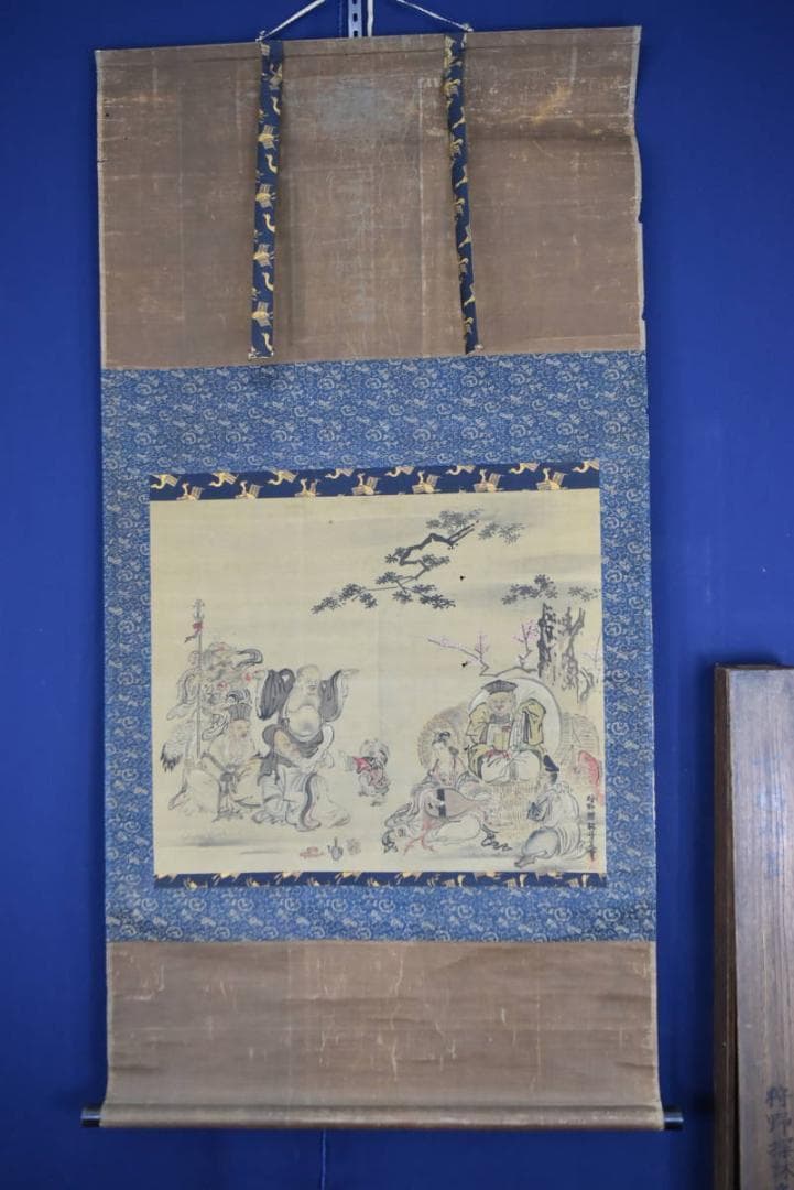 【真作】狩野探林守美/七福神/唐子図/掛軸☆宝船☆AB-333