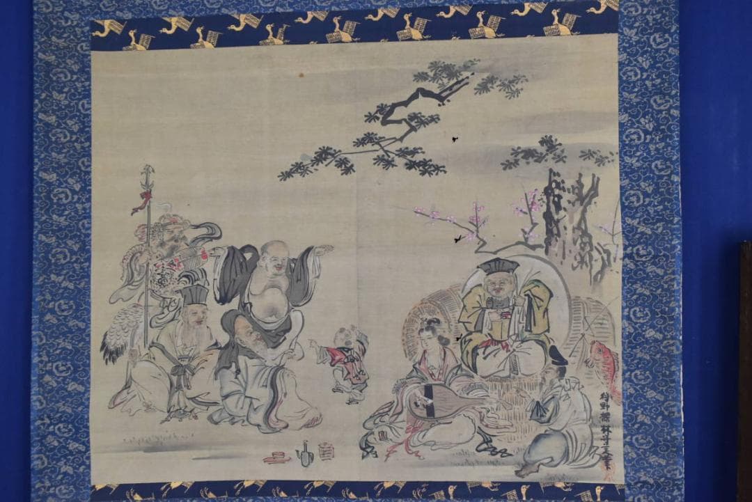 【真作】狩野探林守美/七福神/唐子図/掛軸☆宝船☆AB-333