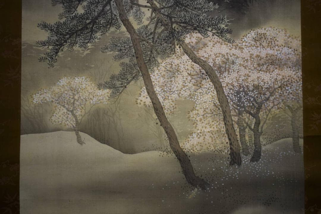 模写/中川和堂/月に桜図/絹表装/布袋屋掛軸HG-246