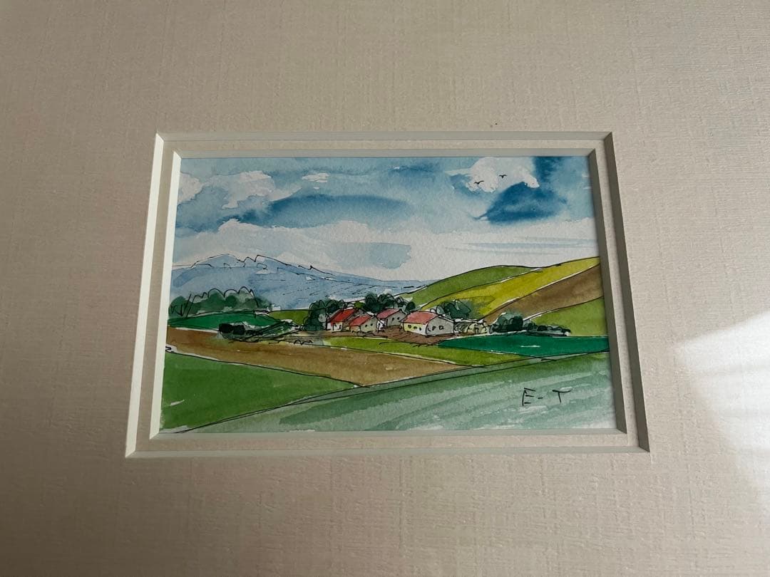榎木孝明　水彩画　草もえ時　北海道　美瑛　新品