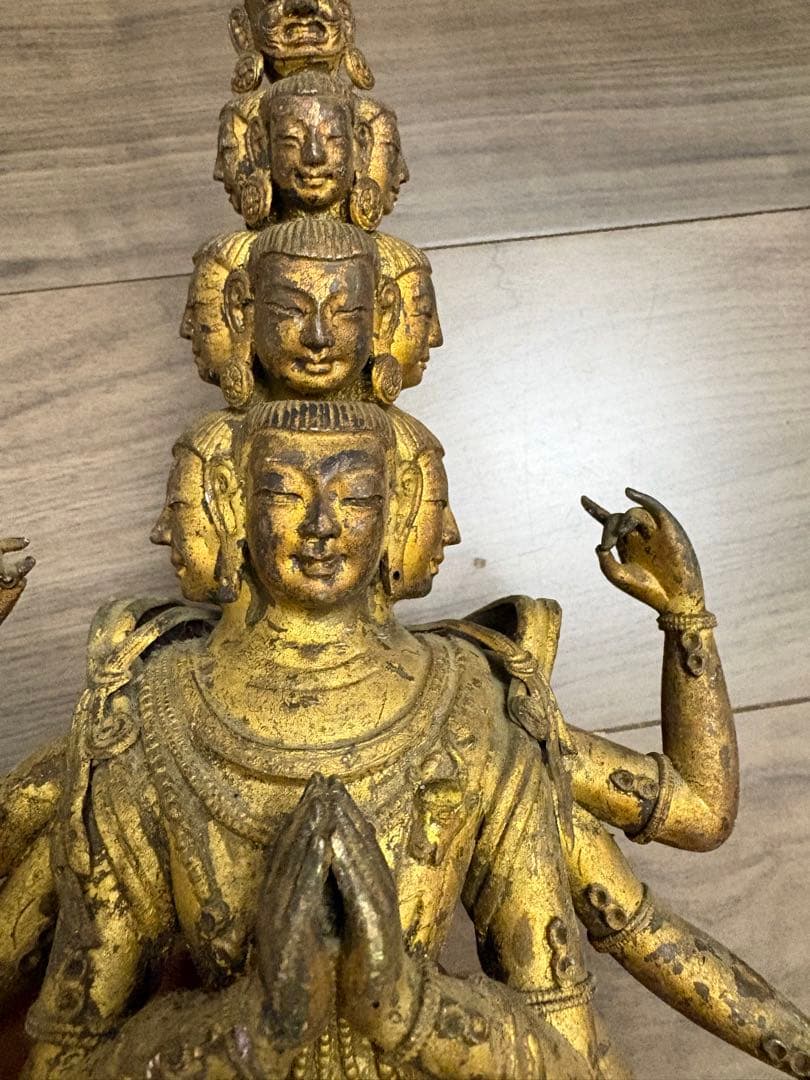 h*k様 八臂十一面塗金観音立像　古銅製 清時代 古董 重約1100克