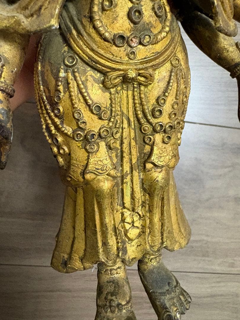 h*k様 八臂十一面塗金観音立像　古銅製 清時代 古董 重約1100克
