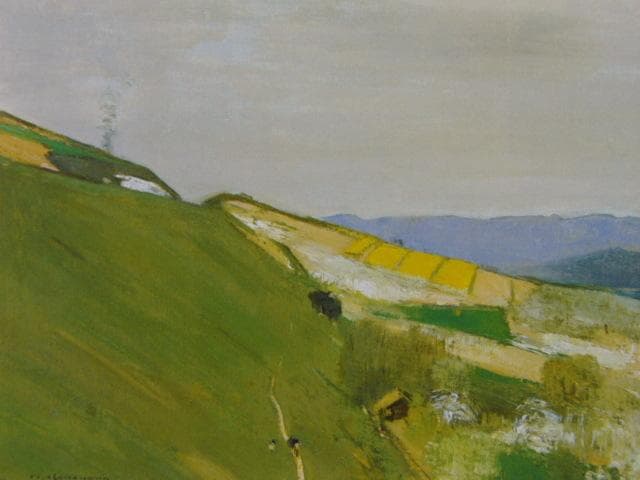 金山平三、石母田の堤、希少画集画、新品高級額・額装付、状態良好