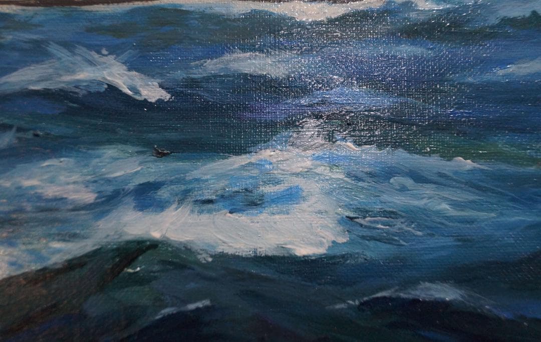 額装入1981年油彩画 大型油絵『順風満帆』F20肉筆 海洋風景画 作者サイン入