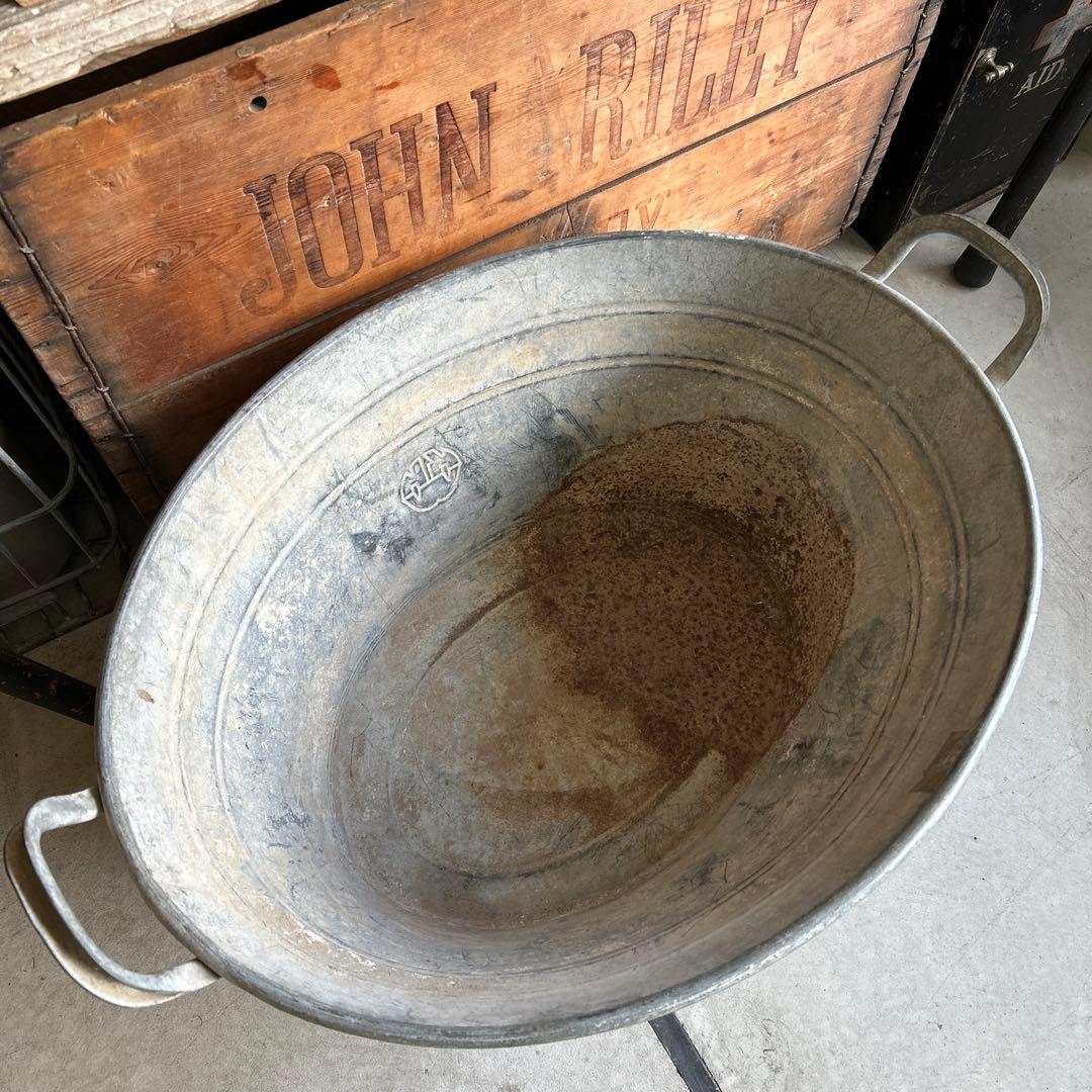 特大 ヴィンテージ 鉄製 タライ メタル バケツ 蚤の市 ジャンクガーデン