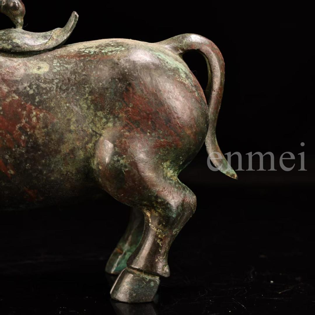 中国古美術・下鄕収集・青銅製牛尊・殷風・鏨刻高浮彫・純銅製・置物・風水開運・酒具