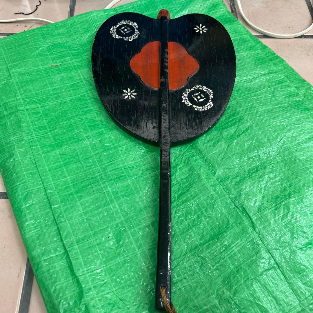 軍配 螺鈿細工 風景図 木製 全長約51cm 時代物 武具 レトロ