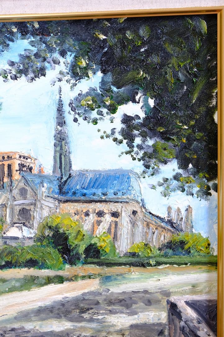 大聖堂の木陰　油絵　F6号　額縁付き