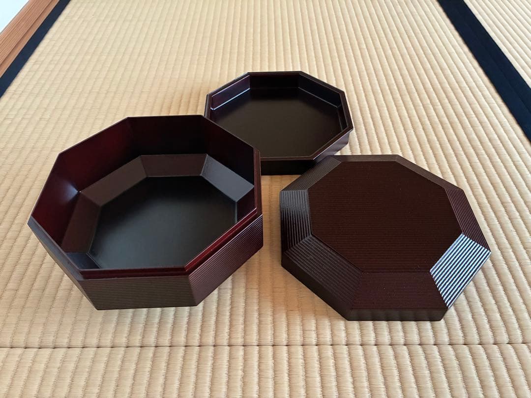 茶道具　表千家流『八角喰籠』一閑溜塗 二重菓子器