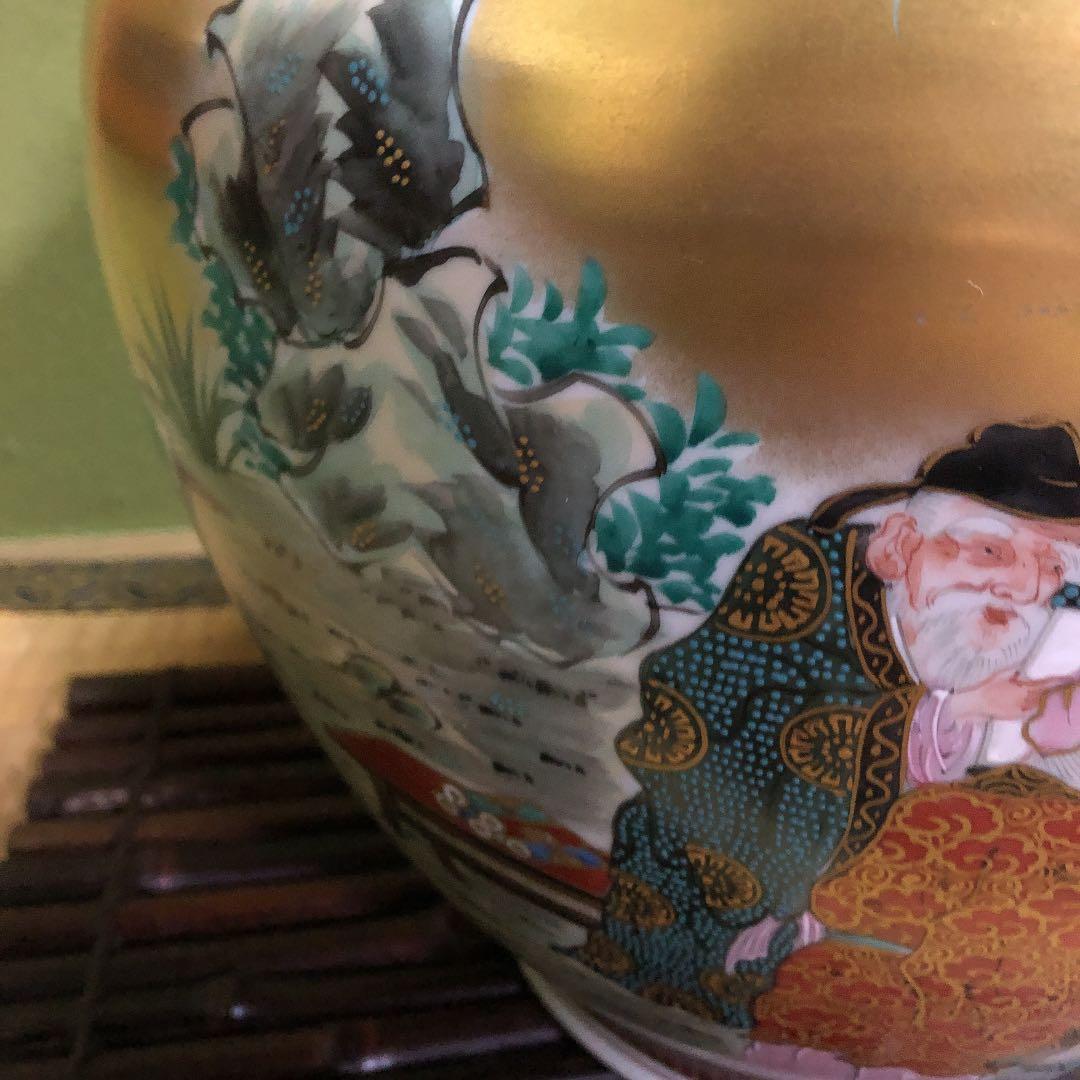 九谷焼特大壺/穂光/金唐草模様人物画/仙人学者　巻物　竹林　古美術　骨董品　美品