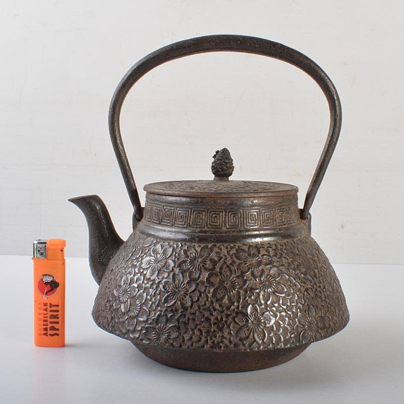 南部鉄器　桜文　鉄瓶　鉄釜　V　6378