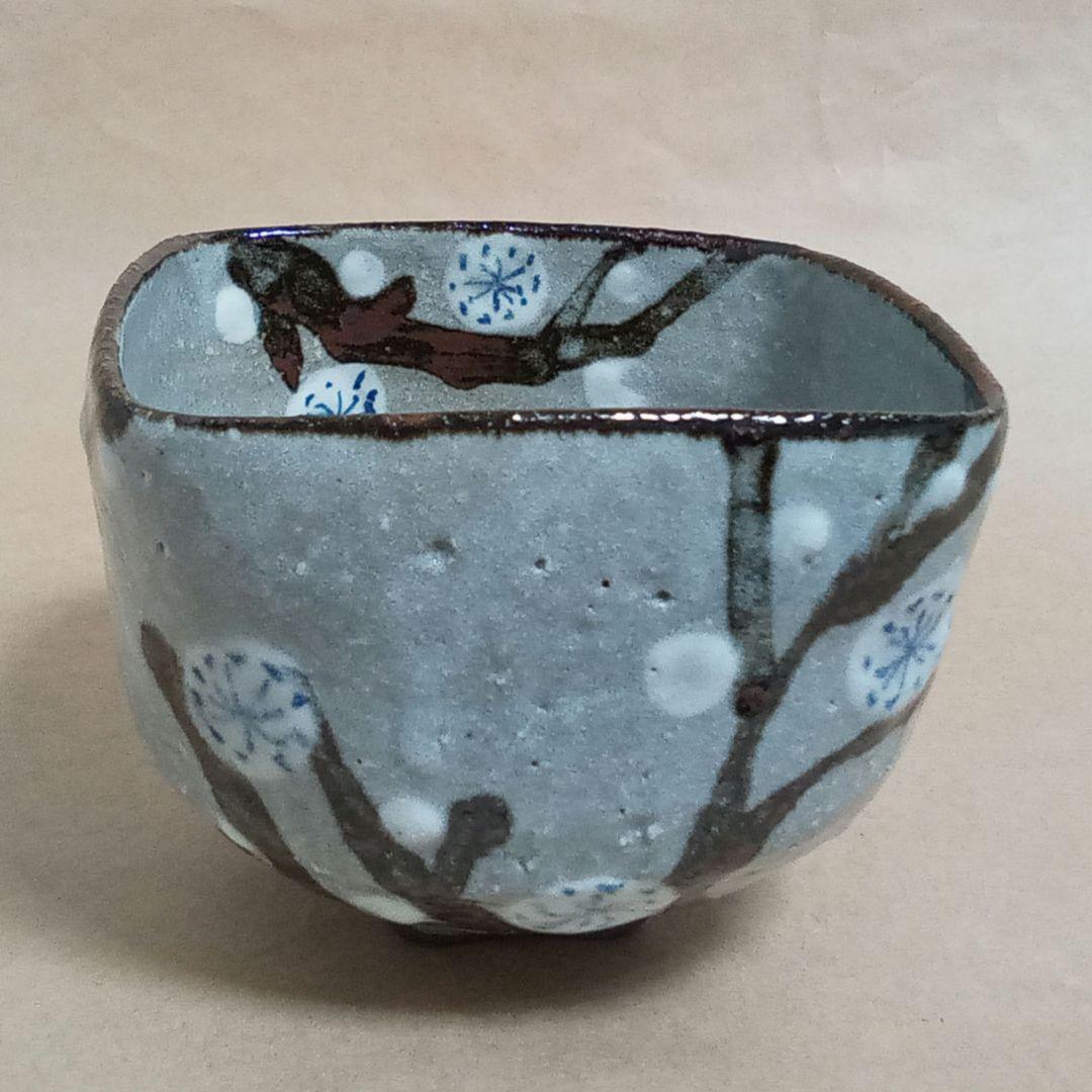 抹茶茶碗　梅ねずみ　乾山　桝型